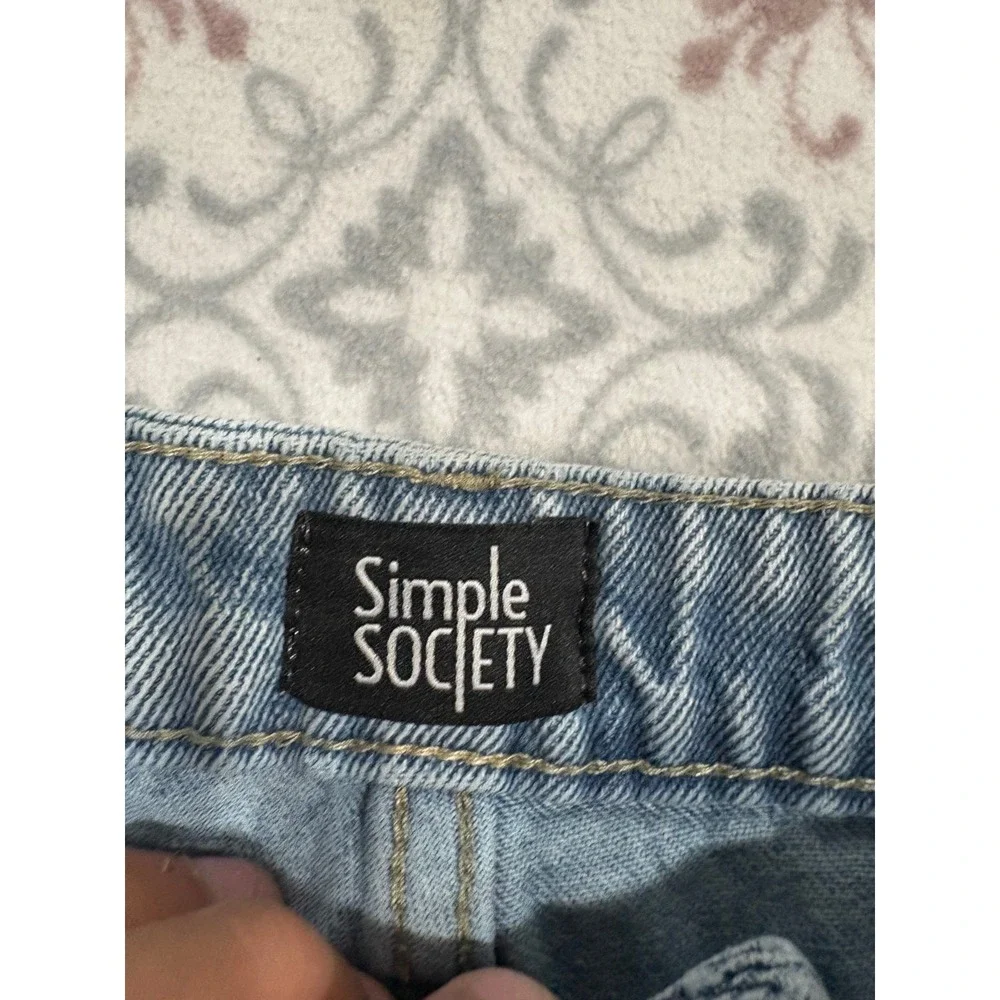 Simple Society Patchwork Distressed Mom Jeans Blue Bandana Paisley Size 9/29